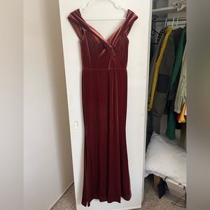 Revelry Bardot Velvet Dress - Terracotta